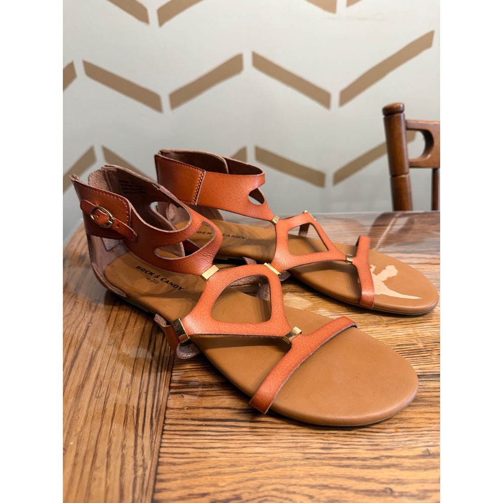 Rock & Candy Gladiator Sandals Womens 10 Brown Naomi Strappy Zip Flat
